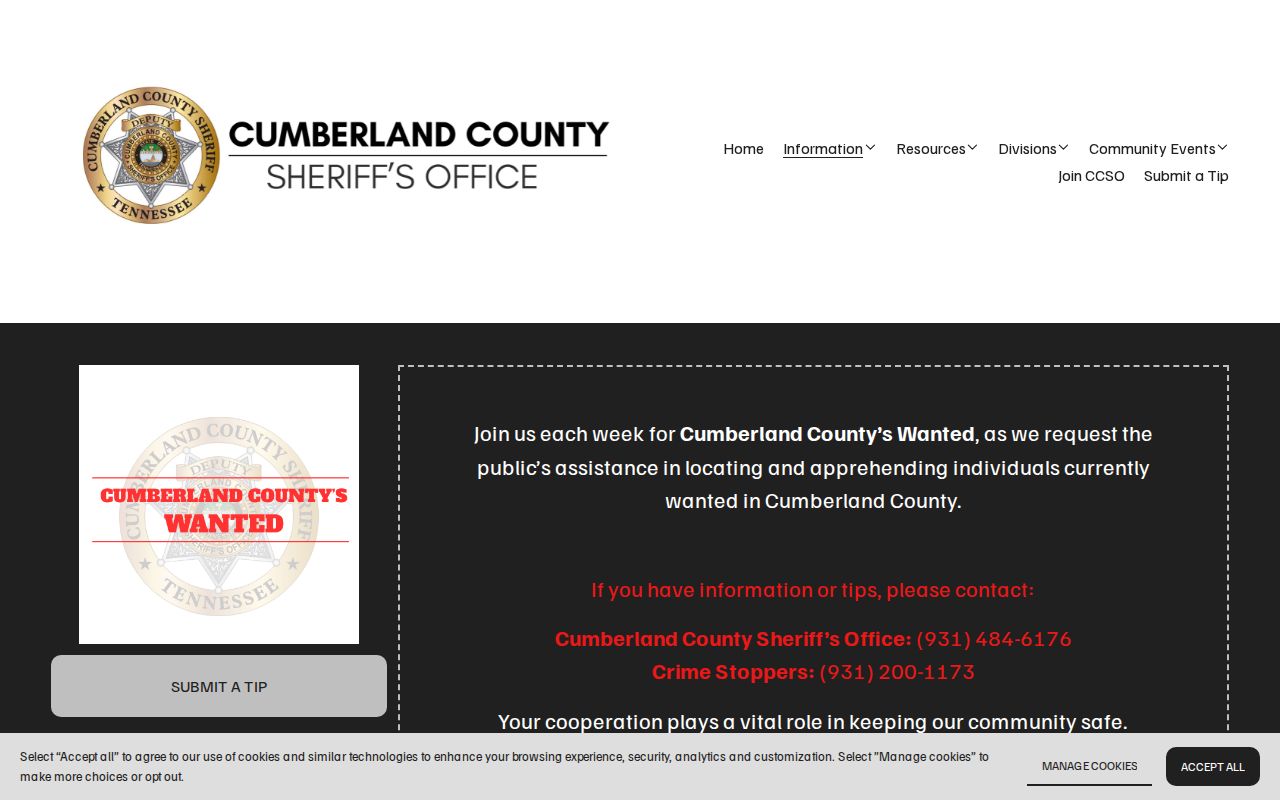 Cumberland County active warrants, weekly Wanted program interface