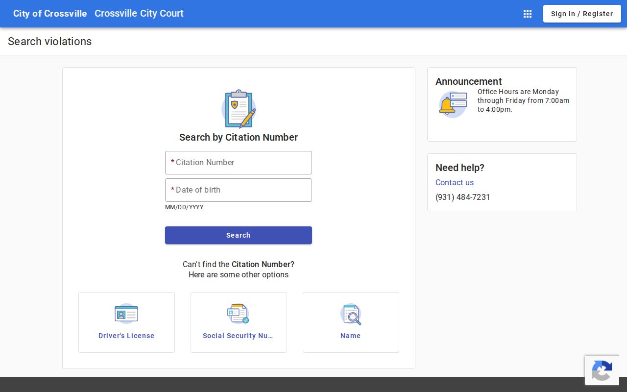 Cumberland County traffic warrant search, Crossville City Court citation portal