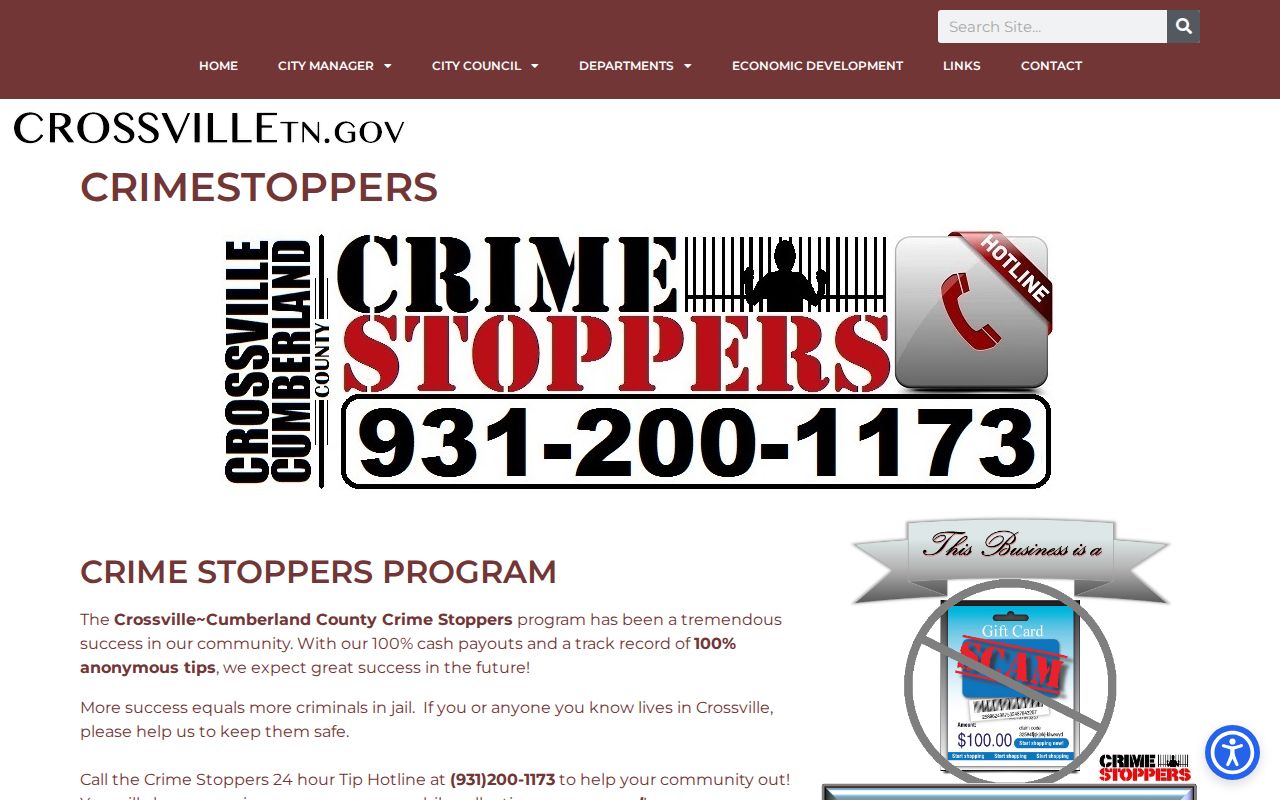 Cumberland County most wanted tip program, Crossville Crime Stoppers information