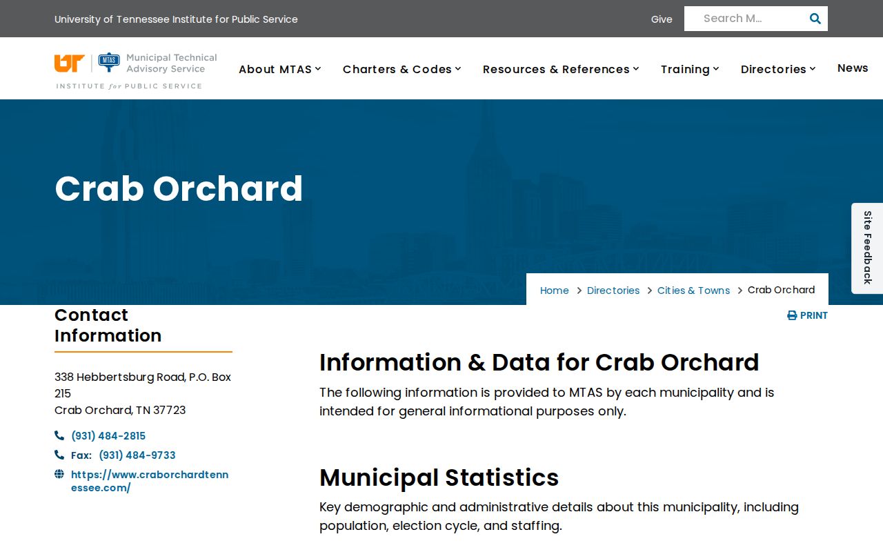 Crab Orchard warrant records, MTAS municipal code directory