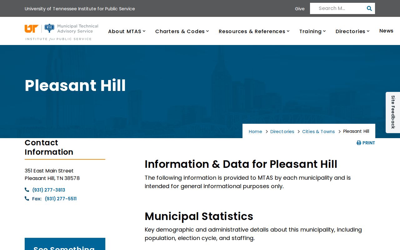 Pleasant Hill warrant records, official MTAS city directory